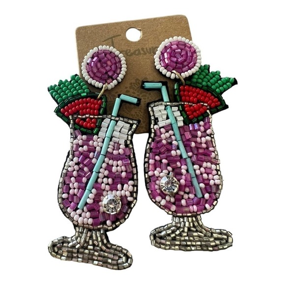 Cocktail Pink Purple White Seed Bead Felt Back Earrings by Treasure Jewels NEW - Picture 2 of 12